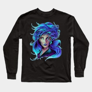 Blue Hair woman Long Sleeve T-Shirt